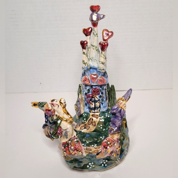 Princess and Frog Enchanted Castle Music Box Candleholder Vtg Blue Sky Ceramic